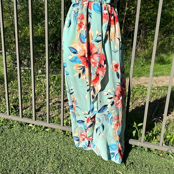Scobe Green Floral Summer Wrap Dress Size Large - Picture 4 of 11